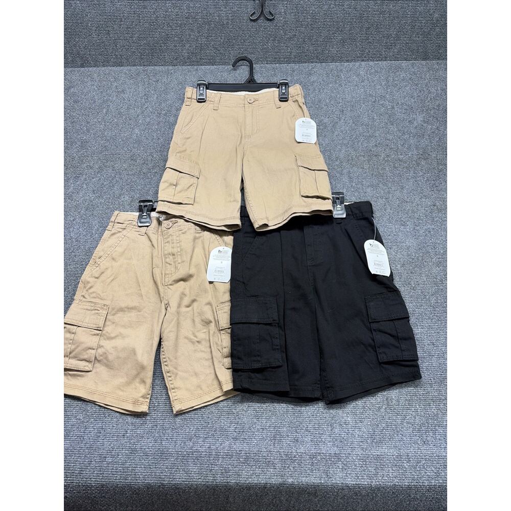 Lot Of 3 Wonder Nation Twill Cargo Shorts Boy's Size M 8 Black /Tan NWT